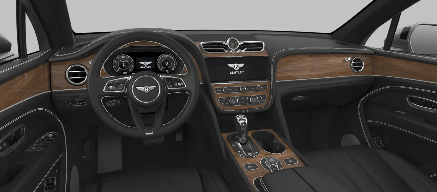 Interior of a Bentley Bentayga to rent in Geneva, Switzerland - premium cabin for Swiss holidays with Deluxe Rental Cars