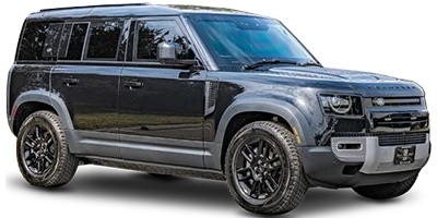 Land Rover Defender 110 gris, vue de trois quarts avant