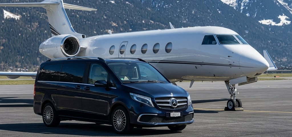 Mercedes V-Class delivered at hotel or FBO in Geneva, Switzerland - on-demand pickup and drop-off by Deluxe Rental Cars