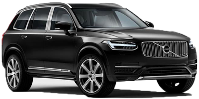 Volvo XC90 noire, vue de trois quarts avant